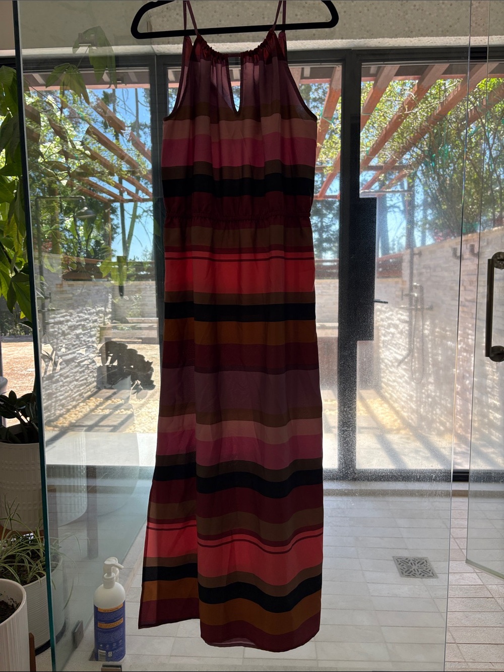 Sleeveless Striped Maxi Dress in Burgundy and Pink